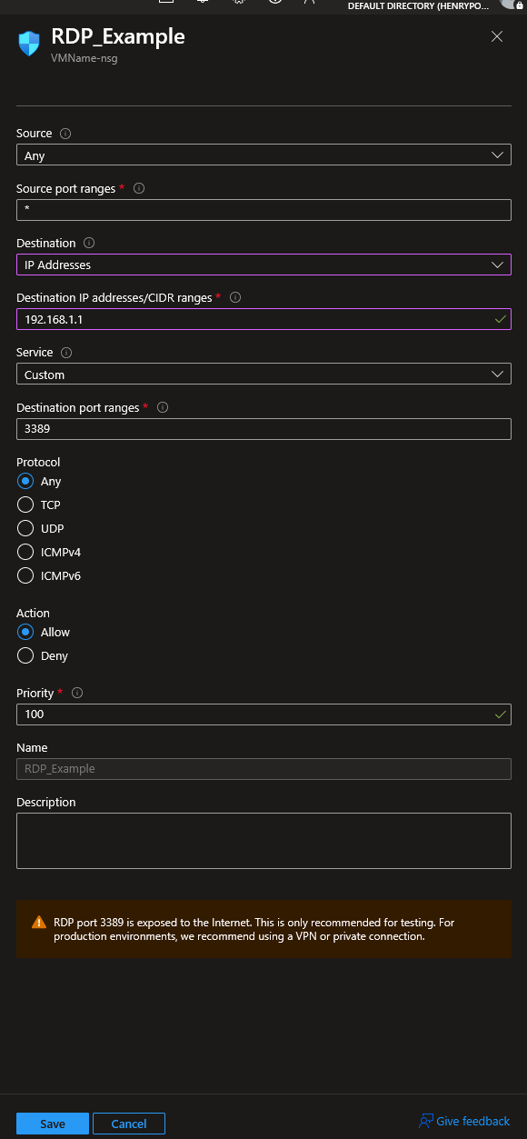Editing an inbound security rule to restrict Source to specific IP Addresses